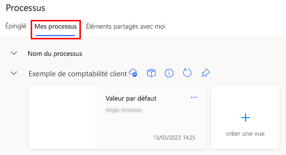 Capture d’écran de l’onglet « Mes processus » dans l’application de bureau Process Mining.