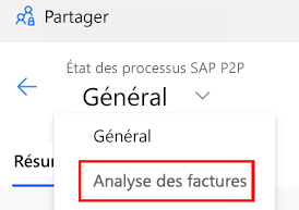 Capture d’écran des options du rapport du processus P2P.