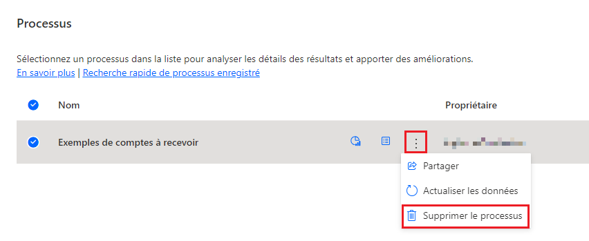 Capture d’écran de la suppression d’un processus du menu déroulant.