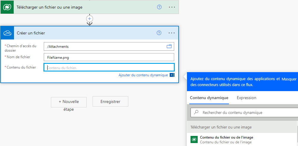 Utilisez le contenu dynamique dans l’action Créer un fichier.