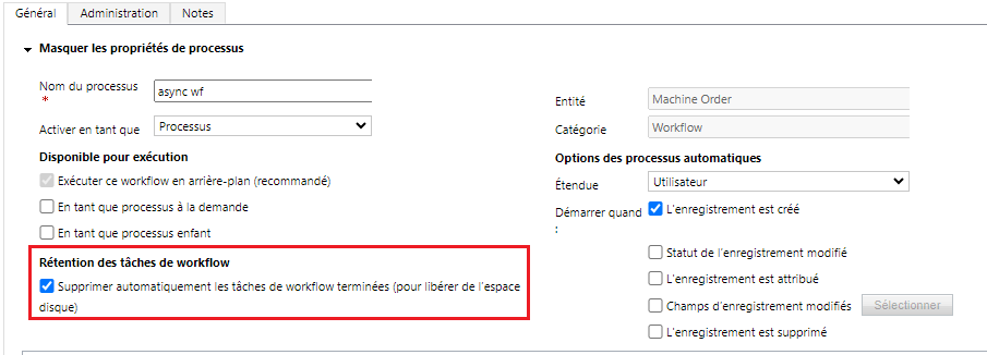 Rétention des tâches de workflow.
