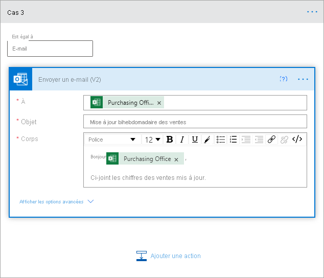 Screenshot that shows the case where you're sending your paginated report as an email via Outlook.