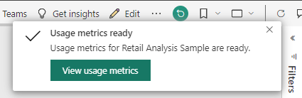 Capture d'écran du rapport Usage Metrics en cours de préparation.