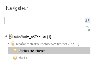 Capture d’écran montrant le modèle ou la perspective tabulaire du Navigateur.