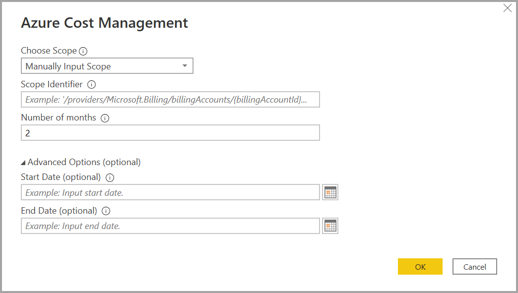 Capture d’écran de Microsoft Cost Management avec la saisie du nombre de mois