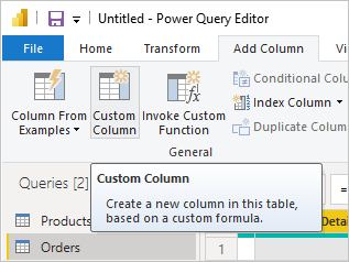 Screenshot that highlights the Custom Column button.