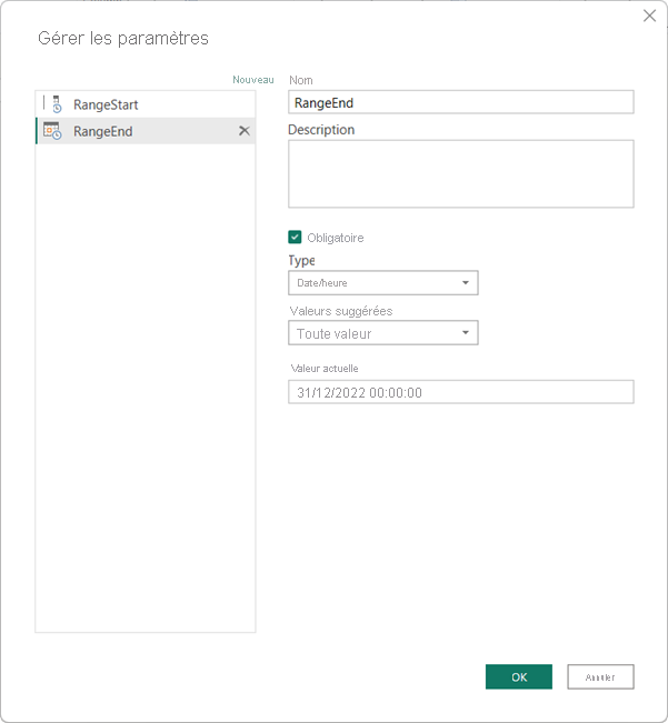 Define the Range End parameter in the Manage Parameters dialog.