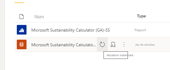 Capture d’écran de l’actualisation des données.