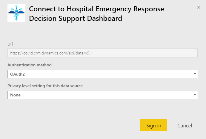 Hospital Emergency Response Decision Support Dashboard app authentication dialog