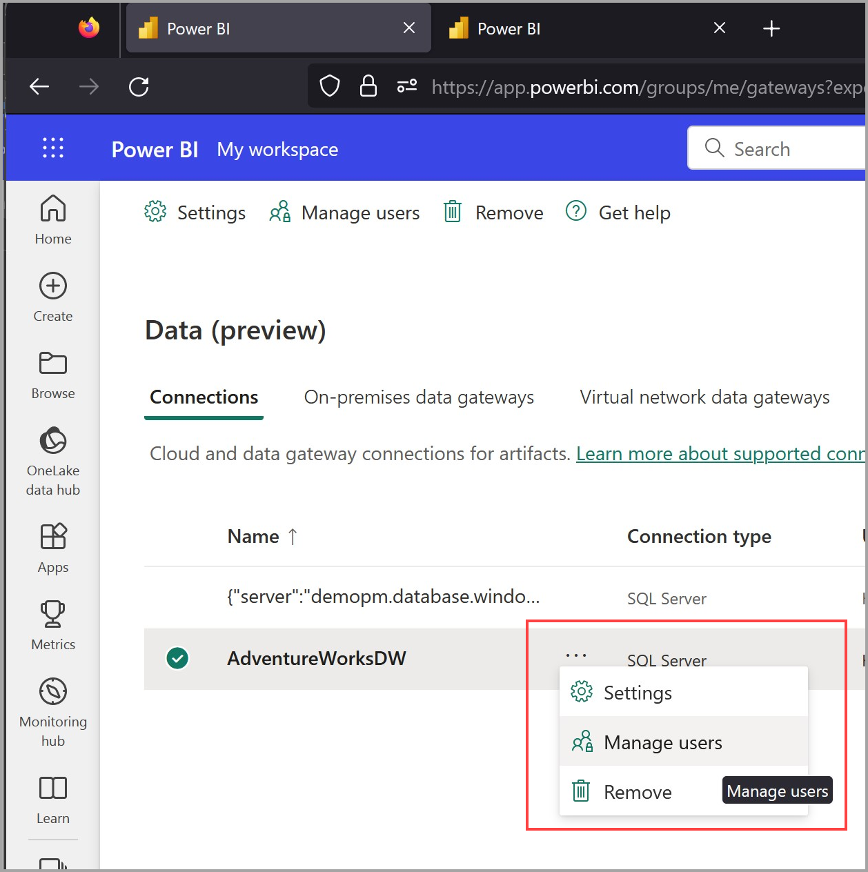 Capture d’écran de l’ajout d’utilisateurs à une connexion partageable.