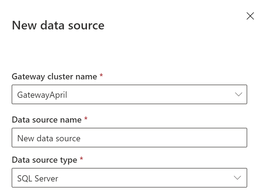 Screenshot of adding SQL data source to the gateway.