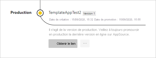 Capture d’écran du volet Gestion des mises en production avec l’application en production.