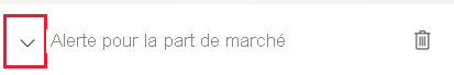 Capture d’écran montrant la fenêtre pour gérer des alertes. Près d’Alerte pour l’alerte Part de marché, la flèche est appelée.