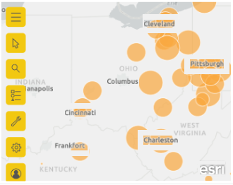 Screenshot of an ArcGIS map and the all map tool options displayed.