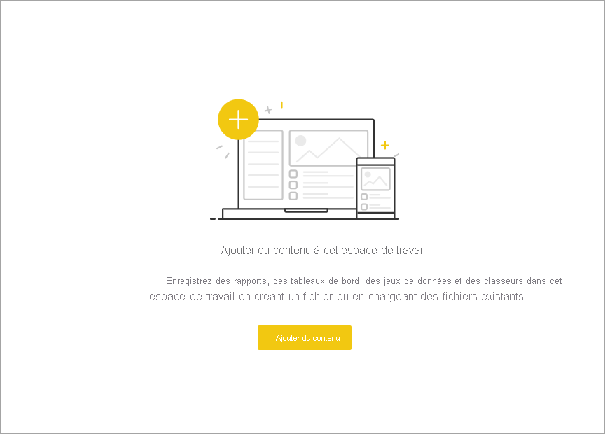 Capture d’écran d’un espace de travail vide dans le service Power BI.