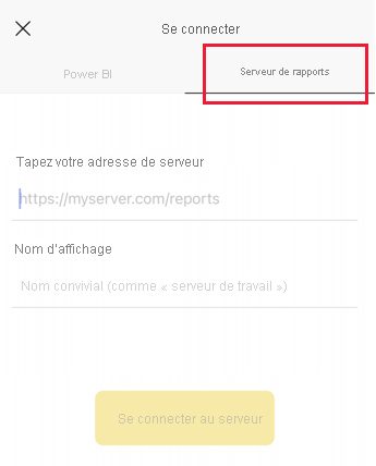 Capture d’écran de la boîte de dialogue Connexion avec le serveur de rapports mis en surbrillance.