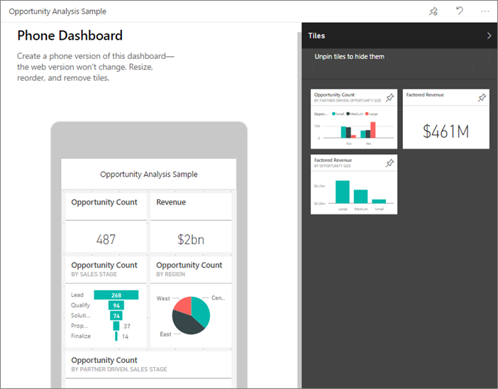 Vue téléphone du tableau de bord