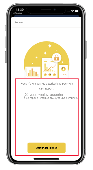 Capture d’écran de la boîte de dialogue de demande d’accès dans l’application mobile Power BI.