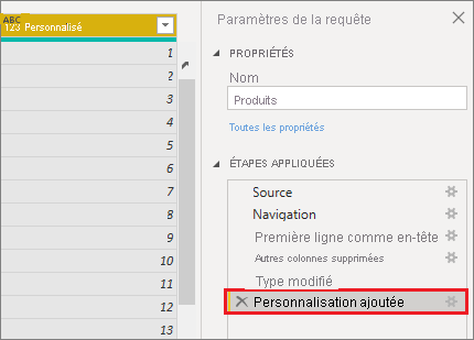 Capture d’écran de la boîte de dialogue Paramètres de requête, mettant en évidence Personnalisée ajoutée.