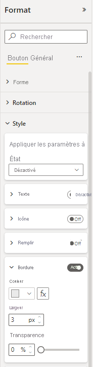 Capture d’écran montrant une bordure de bouton désactivé mis en forme.