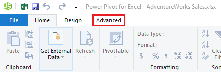 Onglet Avancé de PowerPivot