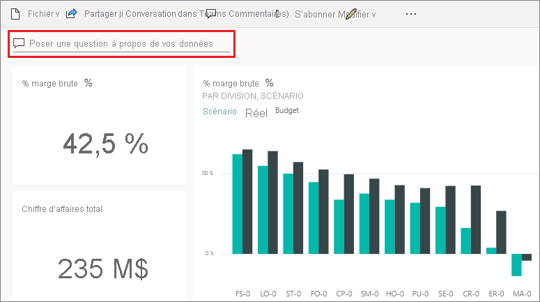 Capture d’écran de la zone où poser une question sur vos données.