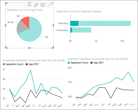 Screenshot shows Employee separations over 50 by selecting a slice.