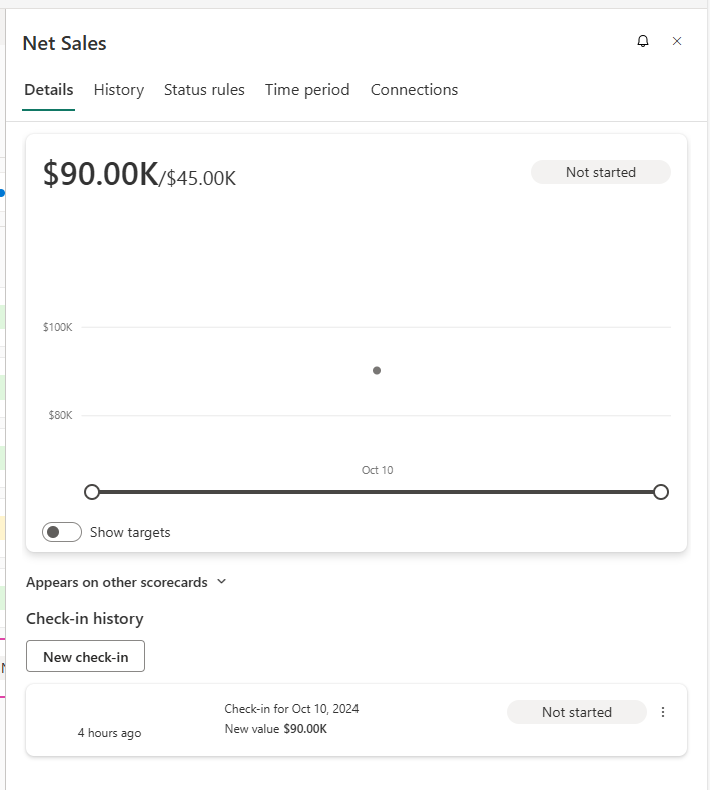 Screenshot showing details of the linked metric in Details pane.