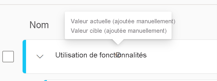 Capture d’écran du texte apparaissant indiquant une métrique manuelle.