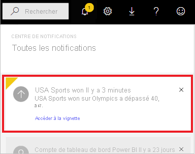 Capture d’écran de Toutes les notifications, mettant en évidence l’alerte.