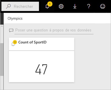 Capture d’écran de l’icône Notification et de l’alerte dans le centre de notifications du service Power BI.