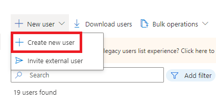 Capture d’écran montrant le bouton Créer un nouvel utilisateur Microsoft Entra ID.