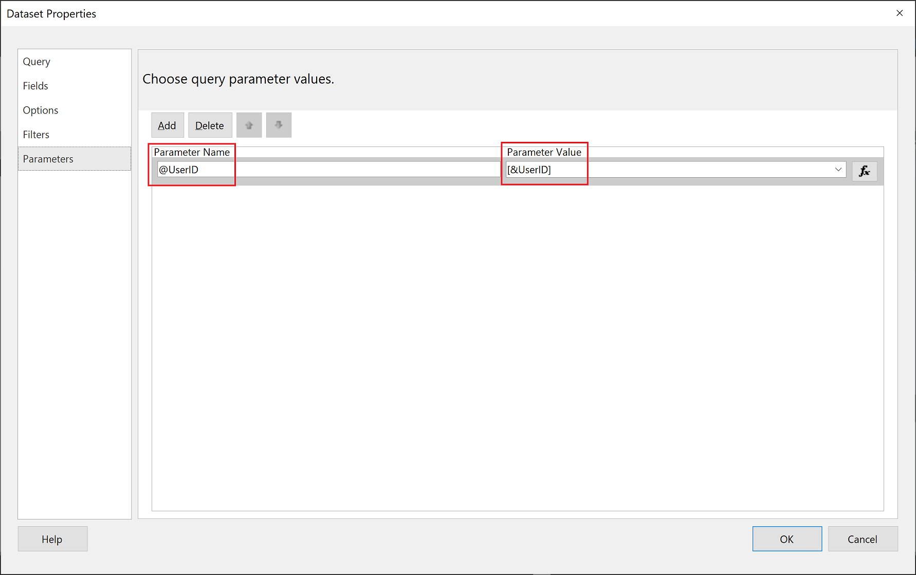 Nom du paramètre du Générateur de rapports Power BI