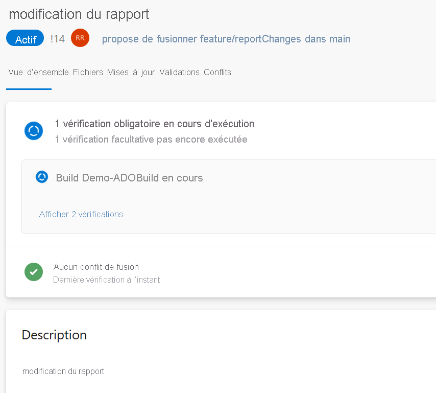 Capture d’écran montrant la modification du rapport.