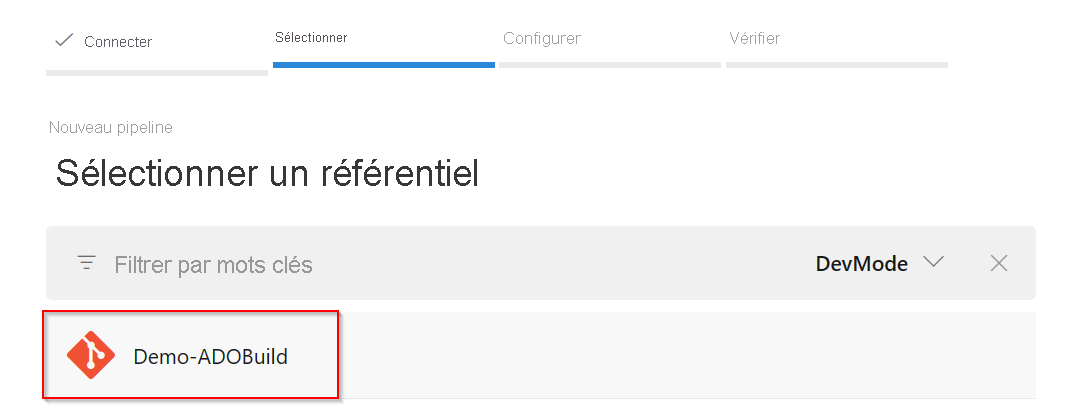 Capture d’écran montrant le référentiel Demo-ADObuild sélectionné.