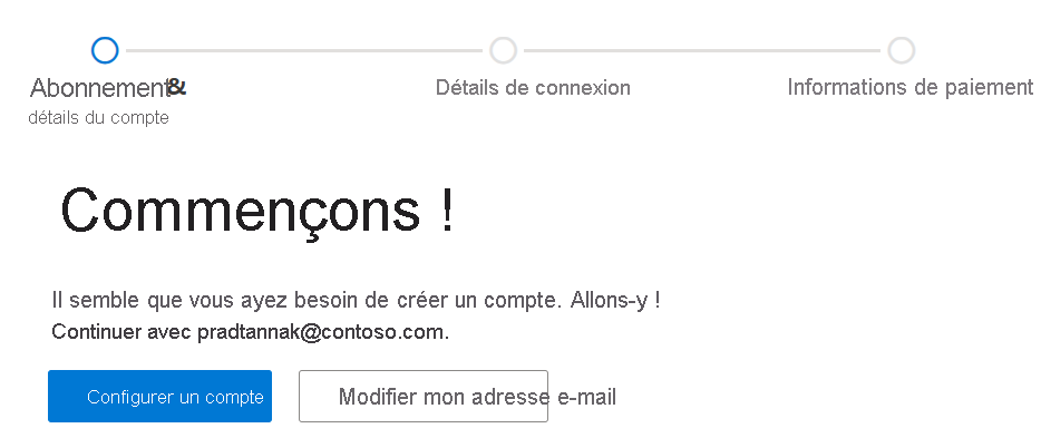 Capture d’écran montrant le message qui indique que l’adresse e-mail ne fonctionnera pas. Le compte de configuration est mis en surbrillance.