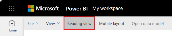 Capture d’écran montrant comment basculer vers la vue Lecture d’un canevas de rapport.