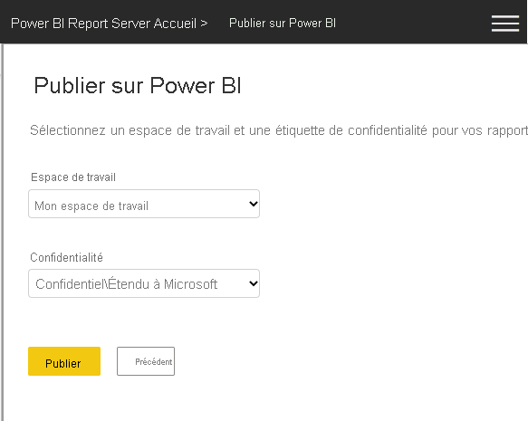 Capture d’écran montrant la sélection d’un espace de travail dans le service Power BI.