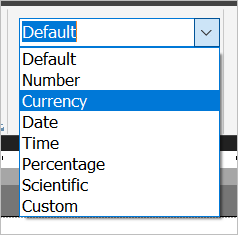 Capture d’écran des options de format numérique.