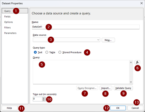 Capture d’écran montrant la boîte de dialogue Propriétés du dataset.