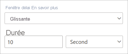 Capture d’écran montrant le paramètre de durée d’une fenêtre de temps glissante.