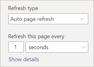 Capture d’écran montrant les paramètres de fréquence pour l’actualisation automatique des pages.