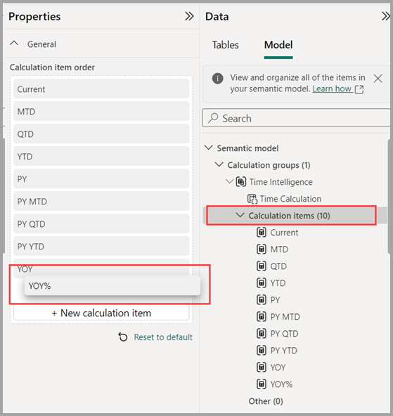 Capture d’écran de la réorganisation des éléments de calcul.