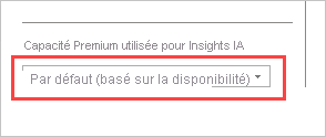 Screenshot of the dropdown option to select the Premium capacity used for AI Insights.