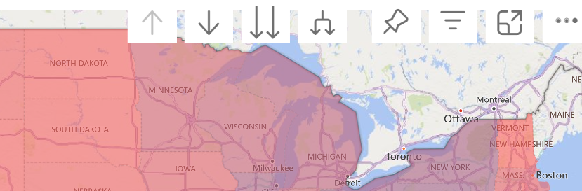 Capture d’écran des options d’exploration sur une carte avec une hiérarchie de zone géographique.