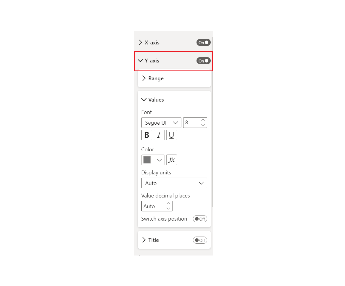 Capture d’écran des options de l’axe Y.