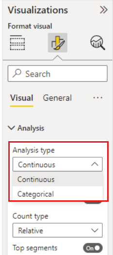 Capture d’écran du menu déroulant permettant de passer de l’analyse par catégorie à l’analyse continue.