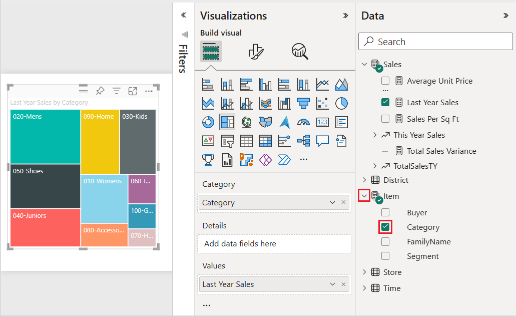 Capture d’écran montrant le treemap mis à jour pour le total des ventes par produit.