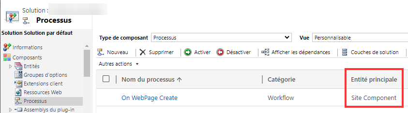 Utiliser la table Composant du site dans le workflow et ses attributs pour le modèle de données amélioré