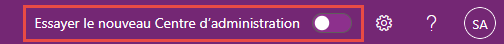 Capture d’écran du commutateur permettant d’activer la nouvelle expérience dans la fenêtre Power Platform Centre d’administration.